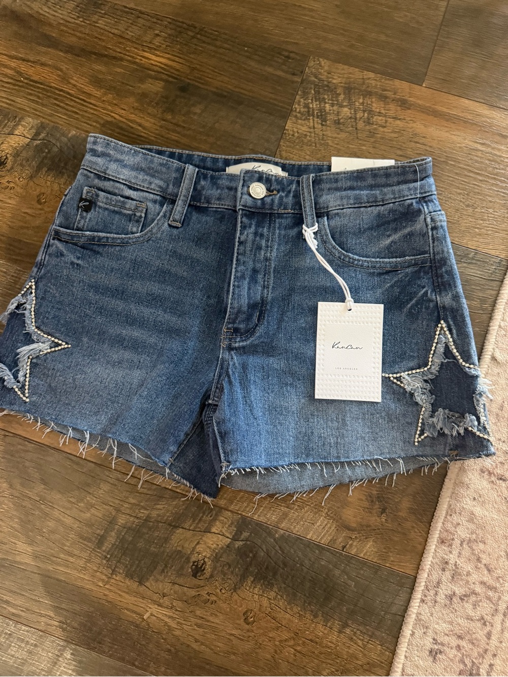 KanCan Embellished Star Denim Shorts - Blue